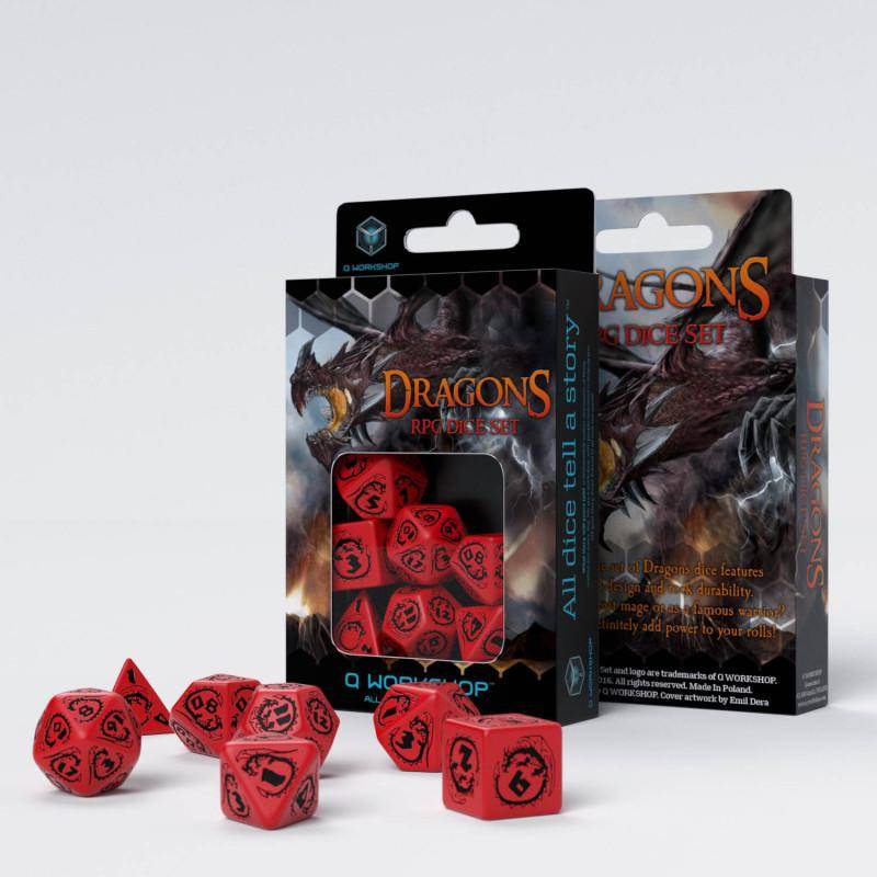 Q Workshop - Würfel Set RPG Dragons - Granat - 7