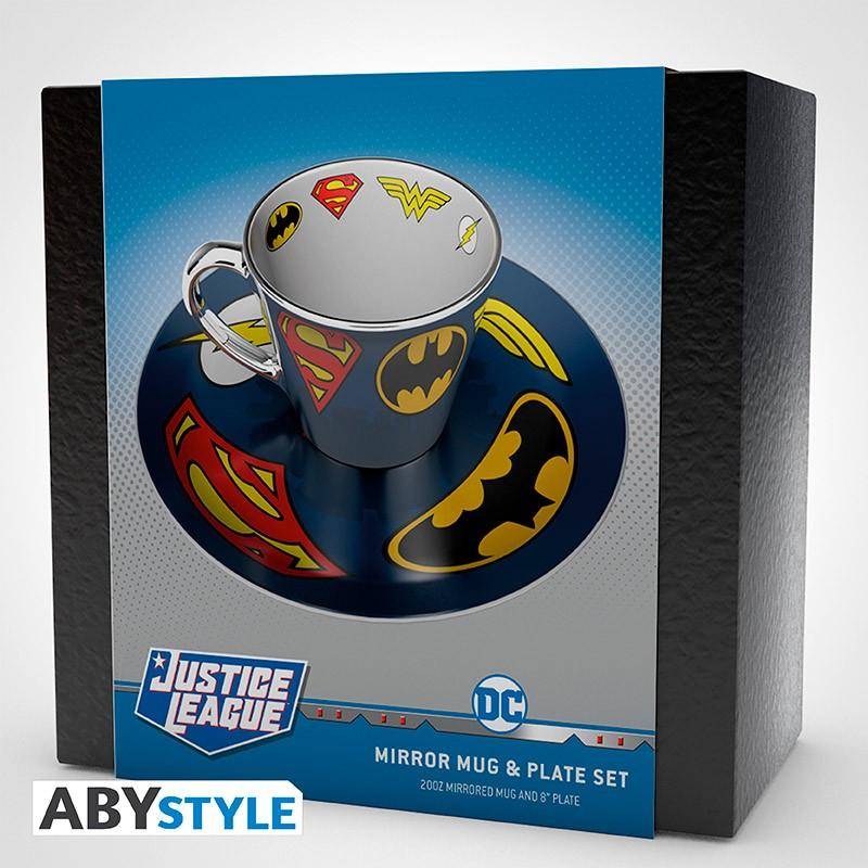 DC Comics - Spiegeltasse & Teller-Set Heldenlogos
