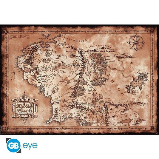 Der Herr der Ringe - Poster Karte Mittelerde - 91,5 x 61 cm