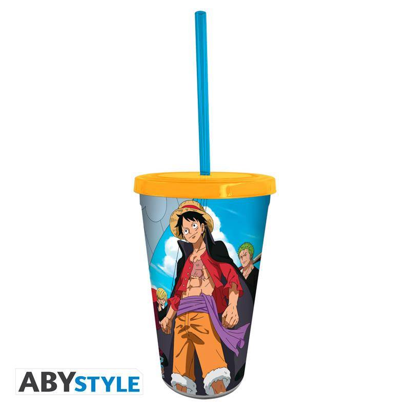 One Piece - Trinkbecher mit Strohhalm Strohhut Piraten - 470 ml