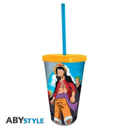 One Piece - Trinkbecher mit Strohhalm Strohhut Piraten - 470 ml