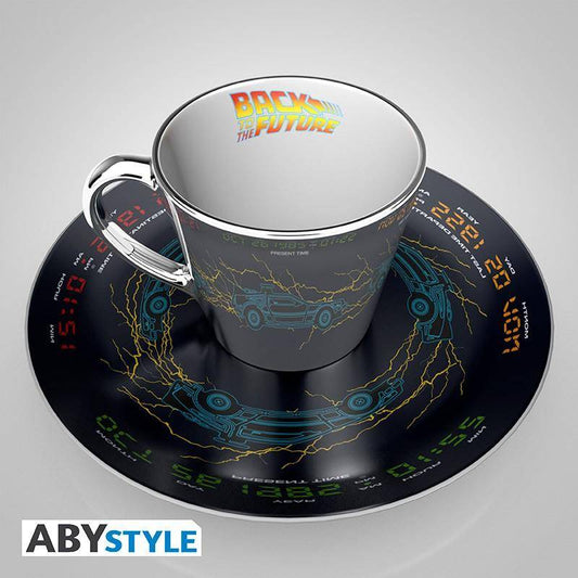 Zurück in die Zukunft - Spiegeltasse & Teller-Set DeLorean