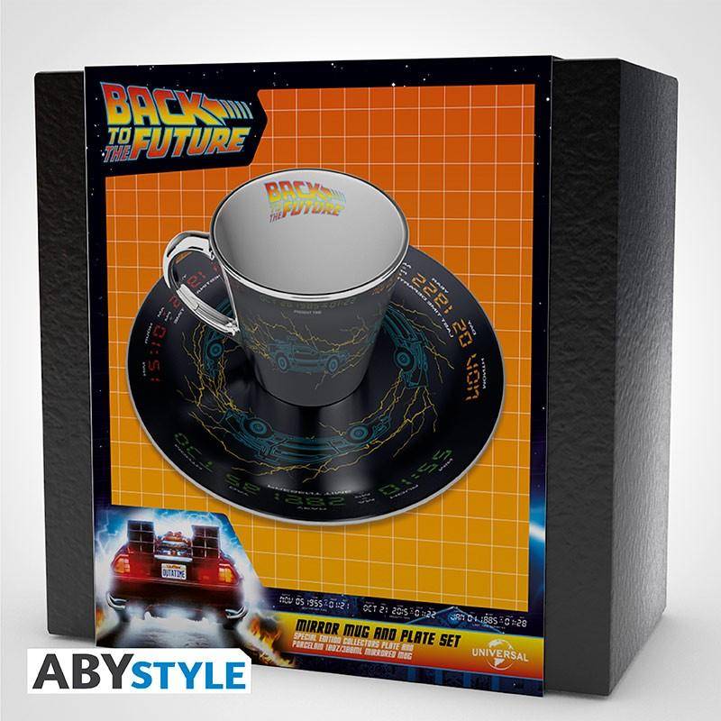 Zurück in die Zukunft - Spiegeltasse & Teller-Set DeLorean