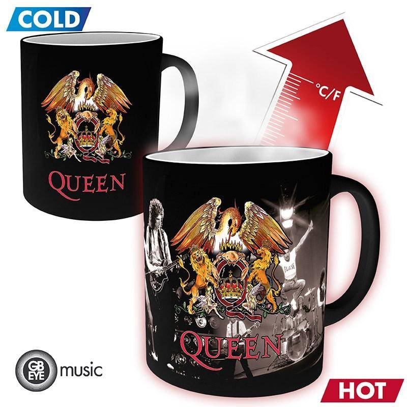 Queen - Geschenkset Band - Tasse mit Thermoeffekt, Acryl Aufsteller & Buttons