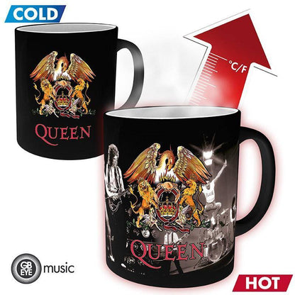 Queen - Geschenkset Band - Tasse mit Thermoeffekt, Acryl Aufsteller & Buttons