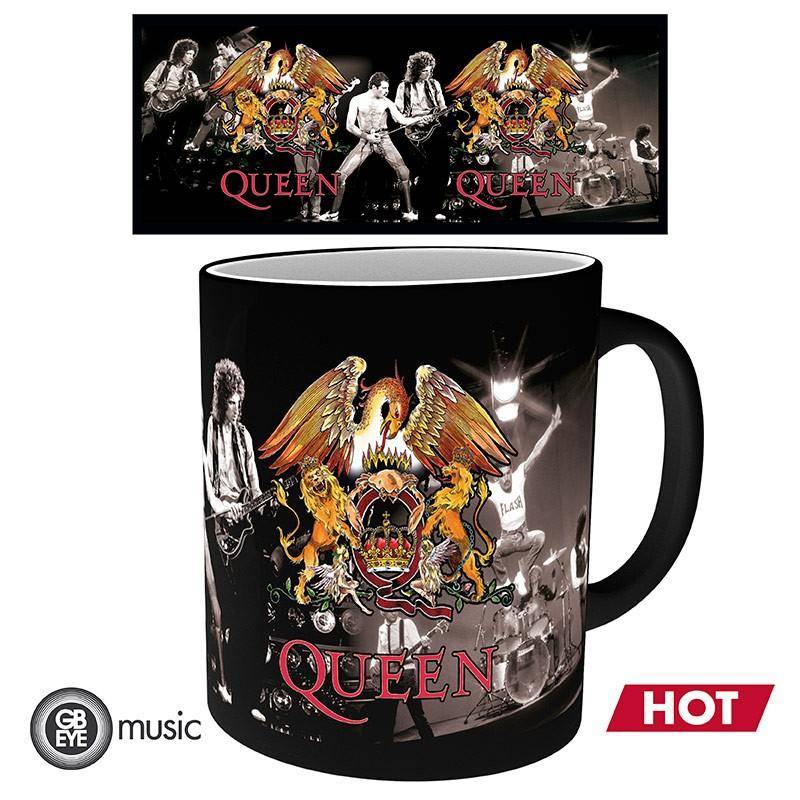 Queen - Geschenkset Band - Tasse mit Thermoeffekt, Acryl Aufsteller & Buttons