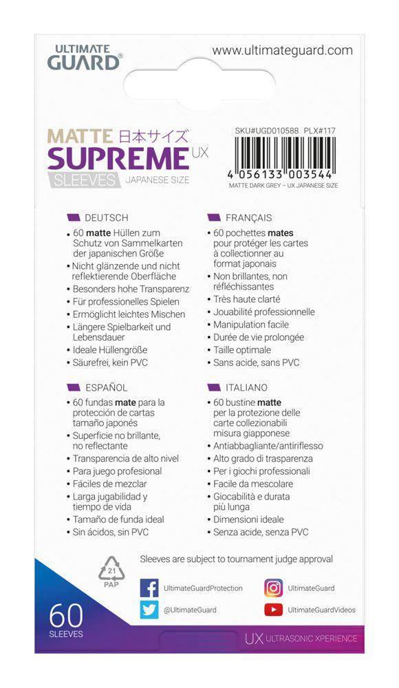 Ultimate Guard Supreme UX Sleeves Japanische Größe Matt Dunkelgrau (60)