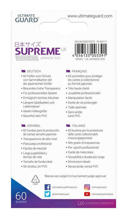 Ultimate Guard Supreme UX Sleeves Japanische Größe Grün (60)