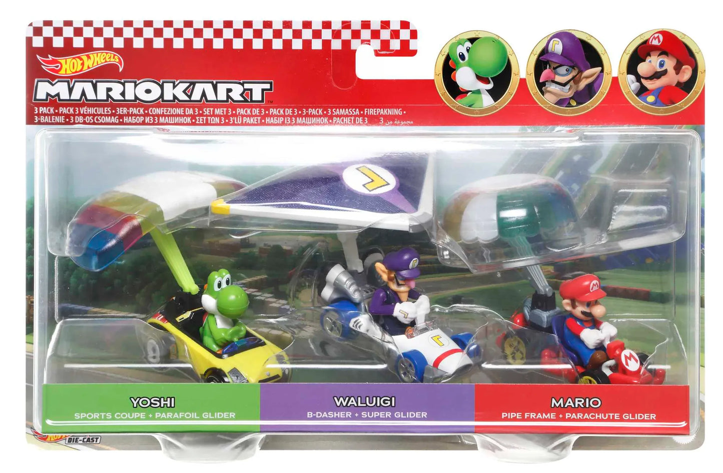 Nintendo - Hot Wheels Modellautos Set Mario Kart - Yoshi, Waluigi, Mario