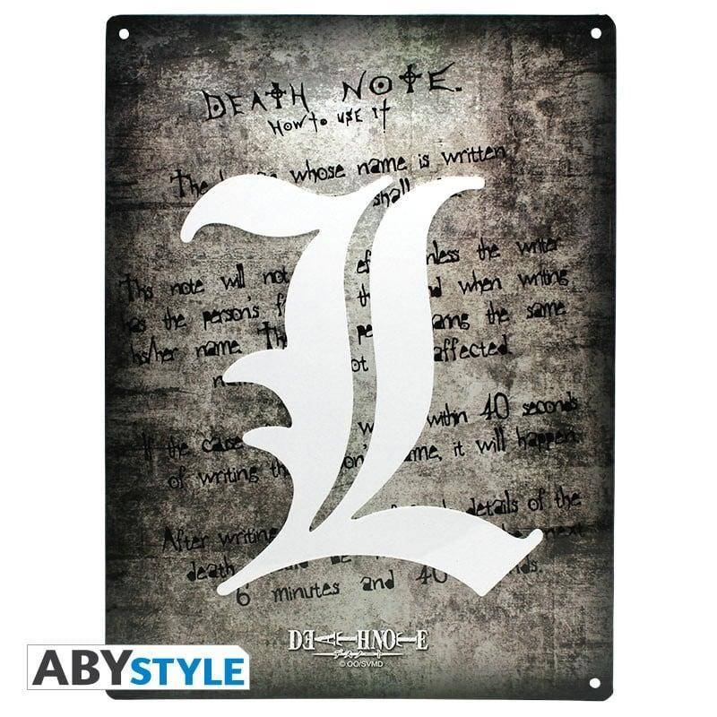 Death Note - Metallschild L - 28 x 38 cm