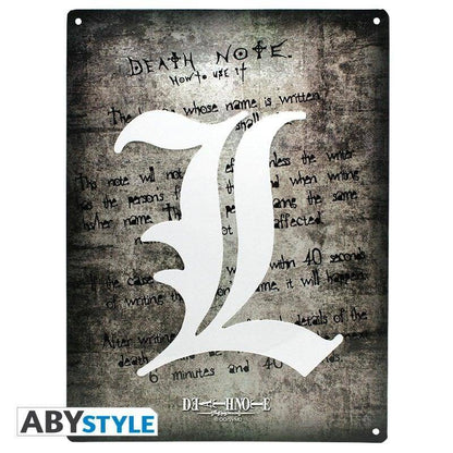 Death Note - Metallschild L - 28 x 38 cm