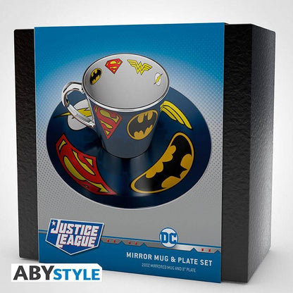 DC Comics - Spiegeltasse & Teller-Set Heldenlogos