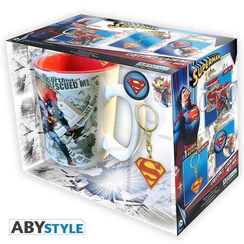 DC Comics - Geschenkset Superman - Tasse, Anstecker & Schlüsselanhänger