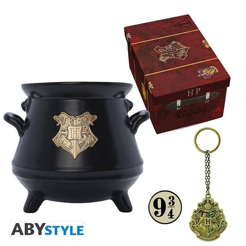 Harry Potter - Geschenkset Koffer - 3D Tasse, Metall Schlüsselanhänger & Anstecker