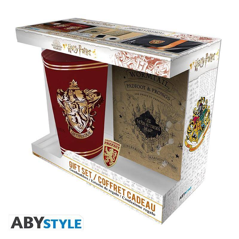 Harry Potter - Geschenkset Gryffindor - Glas, Notizbuch & Anstecker