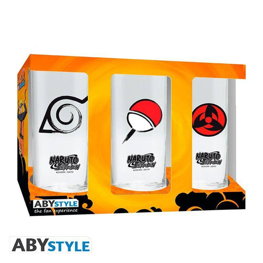 Naruto Shippuden - 3 Gläser-Set Konoha, Uchiha & Mangekyô Sharingan - 290 ml